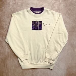 Vintage 90s Top Stitch Patchwork Floral Dandelion Seed Sweatshirt Cottagecore